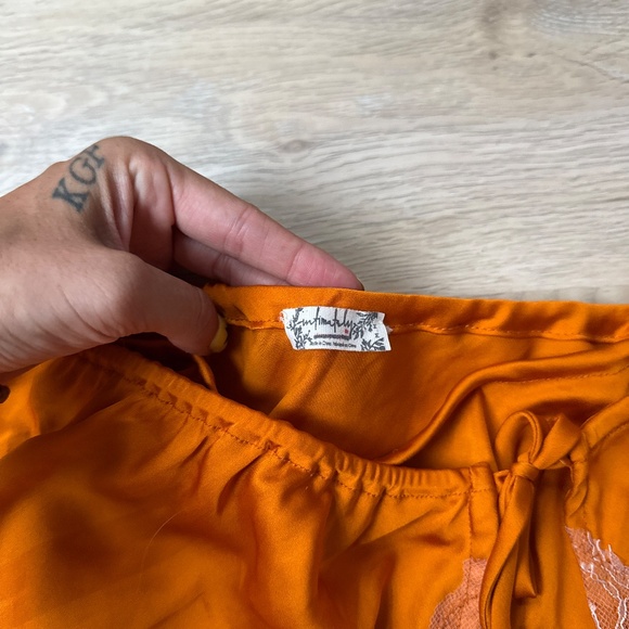 Free People Orange Lace Trim Mini Skirt Size Medium - Picture 2 of 5